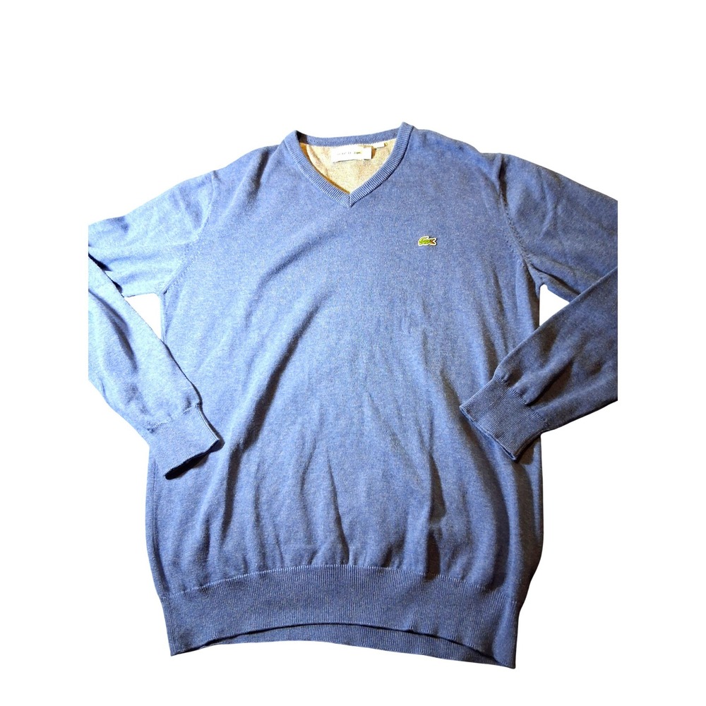 Lacoste Mens‎ Blue Heather V-Neck Pullover Sweater Logo FR 4 US M